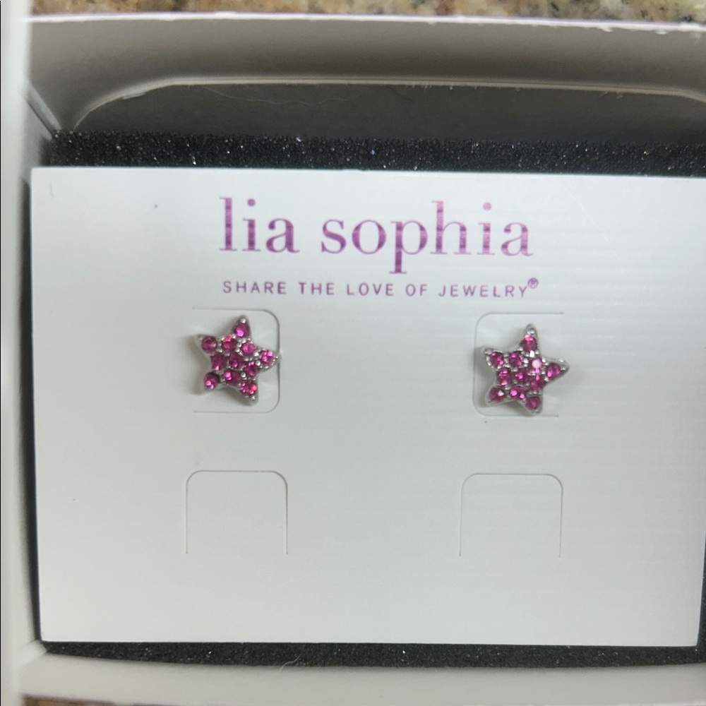 Lia Sophia Fuchsia Star Stud Earrings